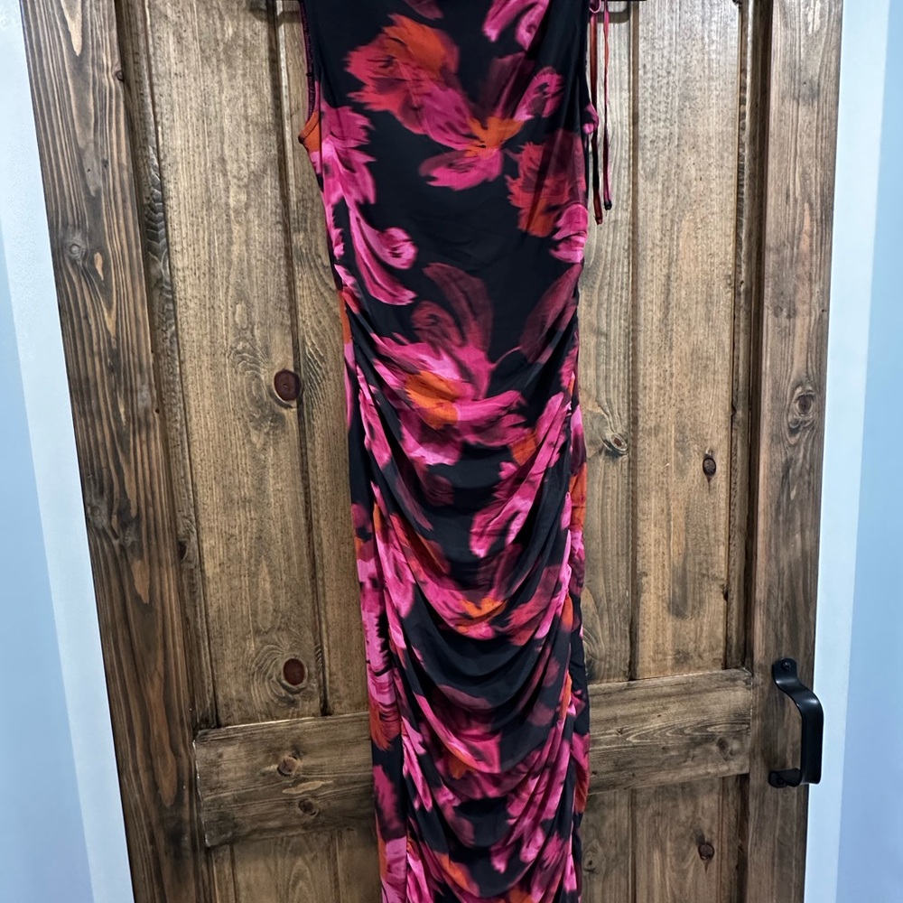 Elegant Black and Pink Floral Maxi Dress